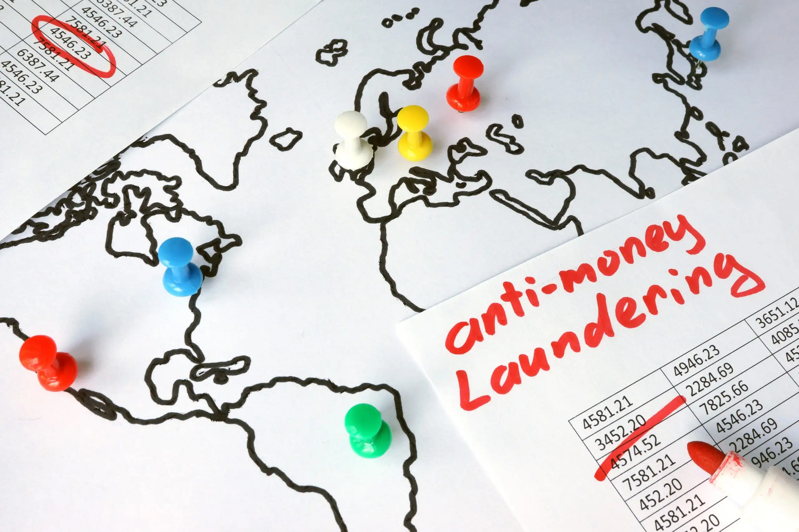 Drawn map with bulletin pins marking locations